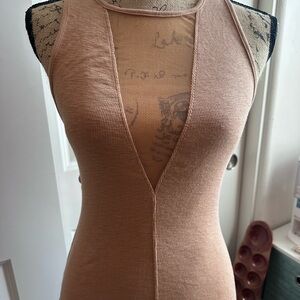 Tan Sleeveless Ribbed Dress